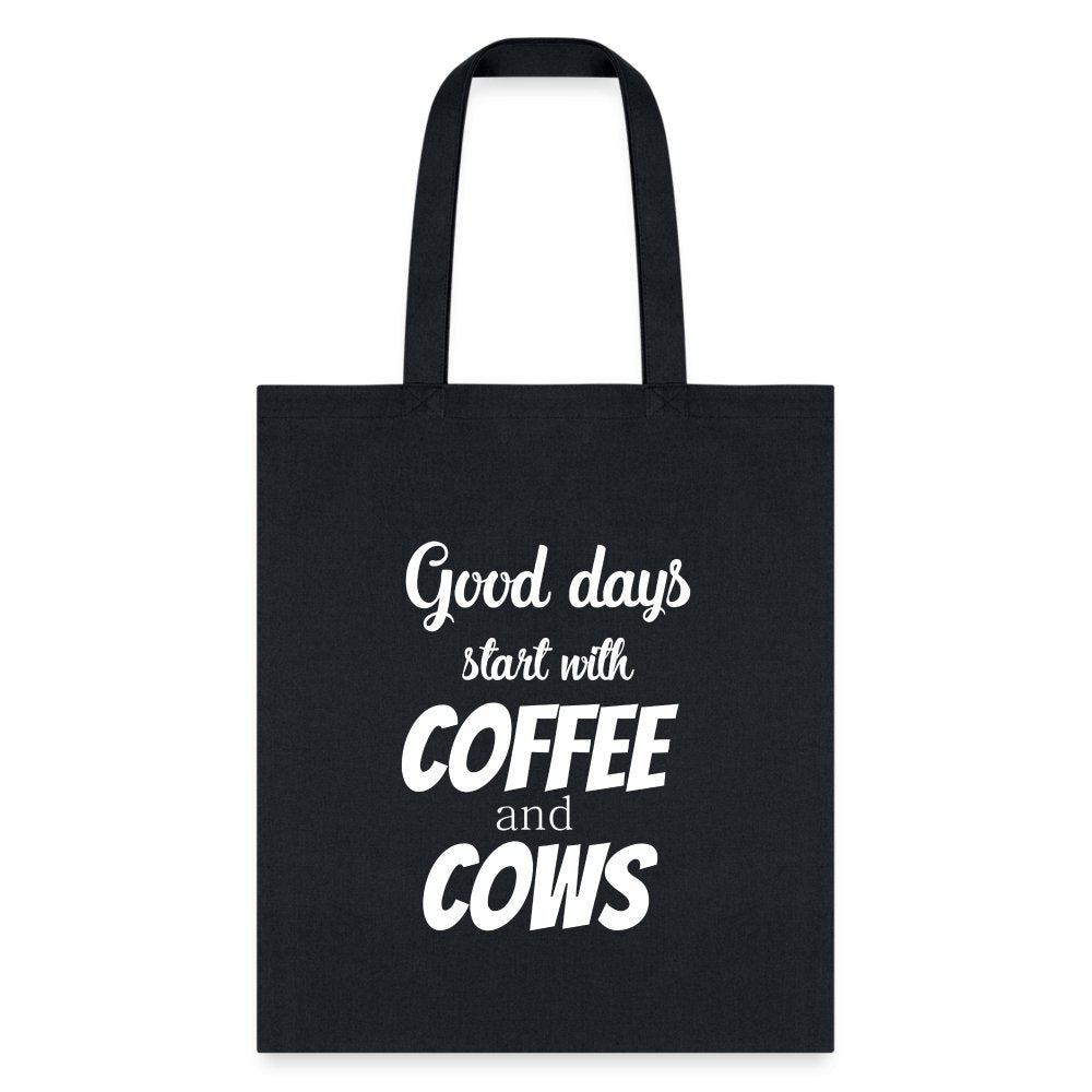 Coffee and Cows Tote Bag - Cute Graphic Print Cotton Canvas Shoulder Bag