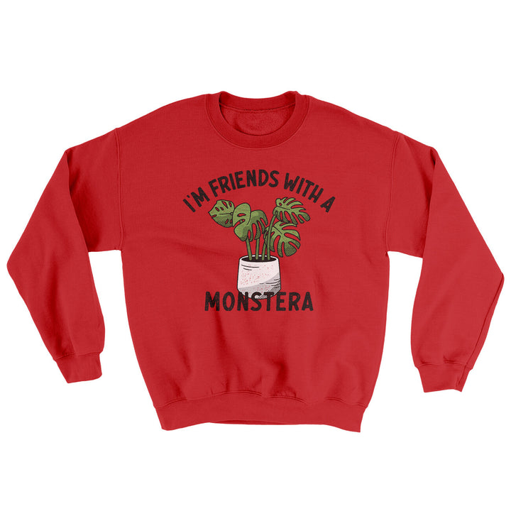 I'm Friends With A Monstera Ugly Sweater Crewneck Sweatshirt 50/50 Cotton Poly Blend