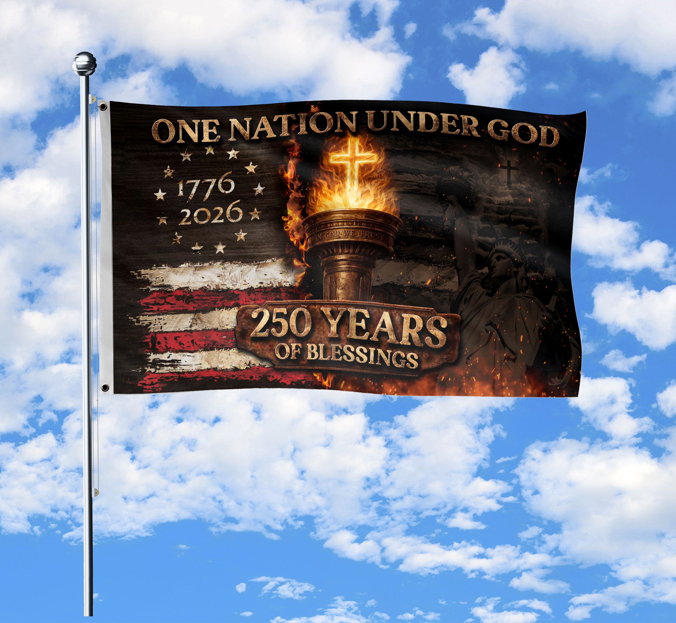 1776-2026 United States 250 Years Christian Freedom Patriotic Flag