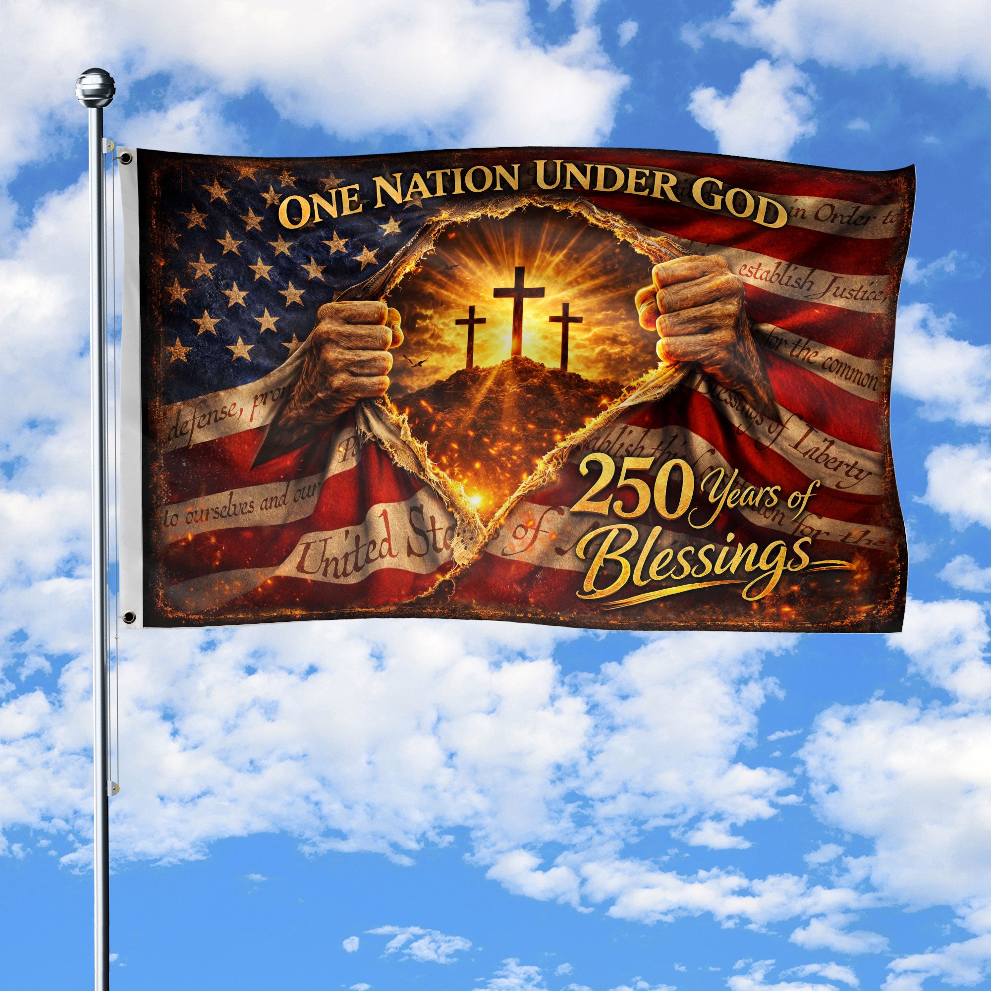 1776-2026 USA 250th Anniversary House Flag with Patriotic Eagle Cross American Design