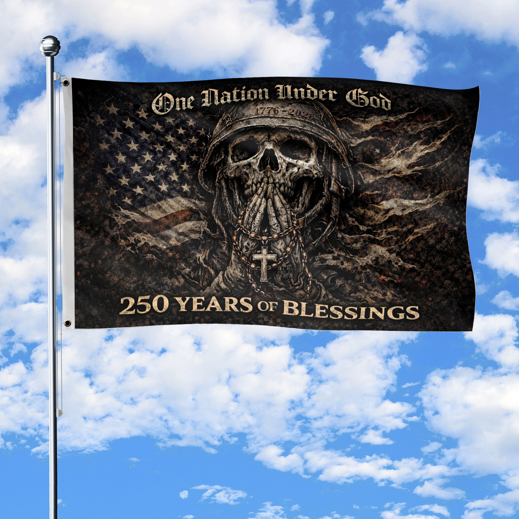 250 Years America Anniversary 1776-2026 Double-Sided Tactical Flag Spartan Warrior Skull Cross Patriotic Banner