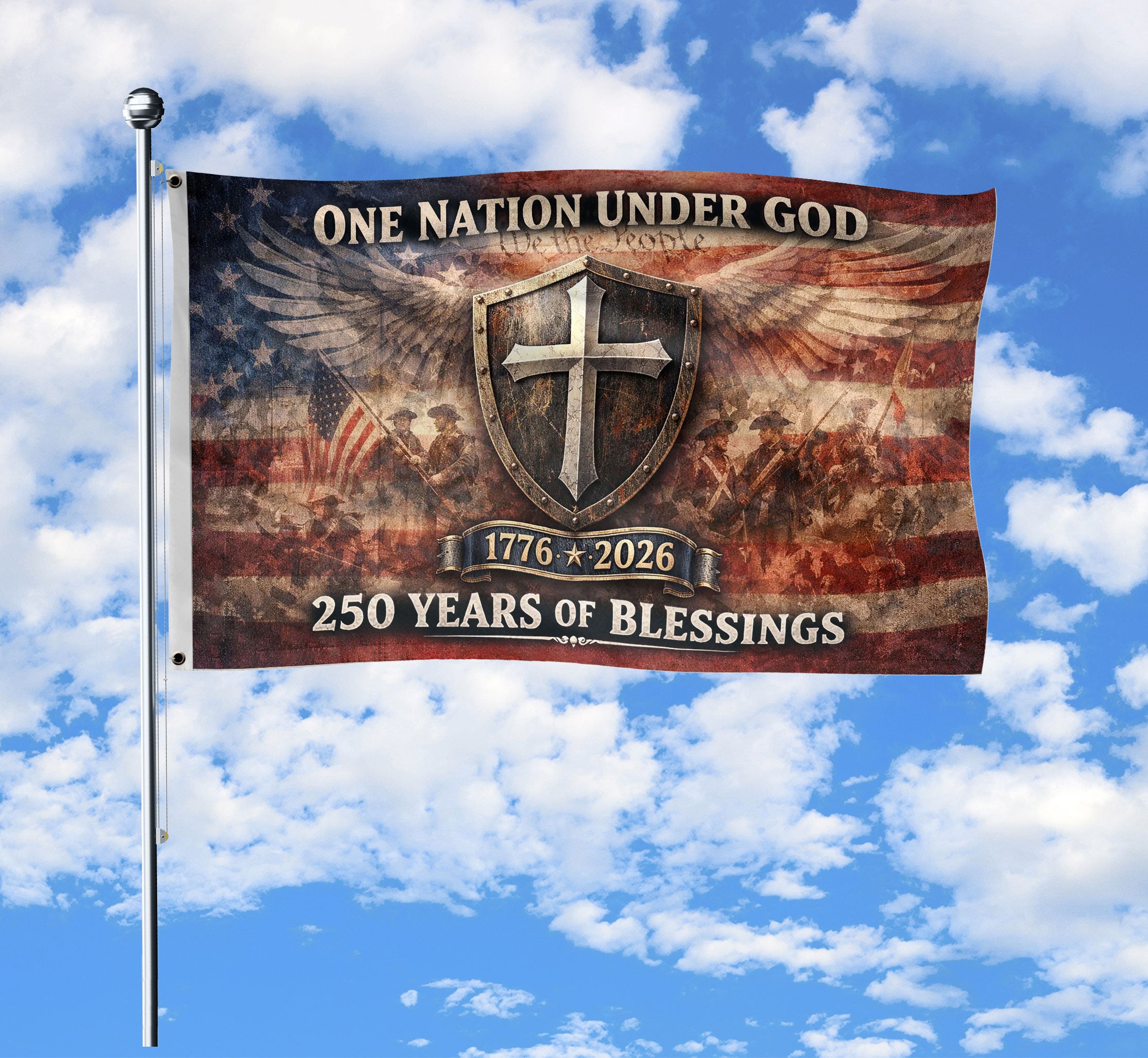250 Years America Anniversary Flag 1776-2026 Double Sided One Nation Under God House Banner