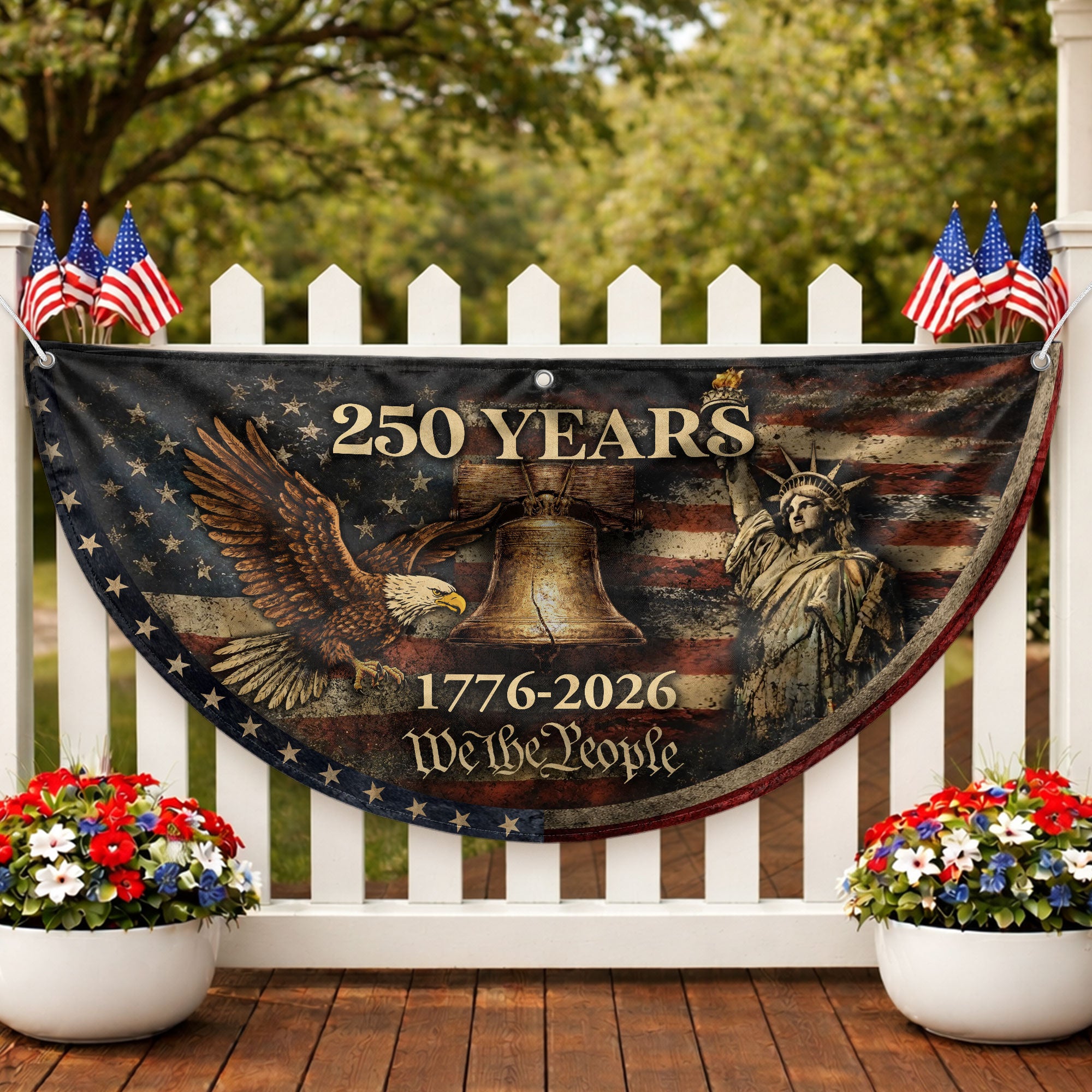 250 Years Fence Flag 1776-2026 We The People Eagle Liberty Bell Patriotic Outdoor Decor