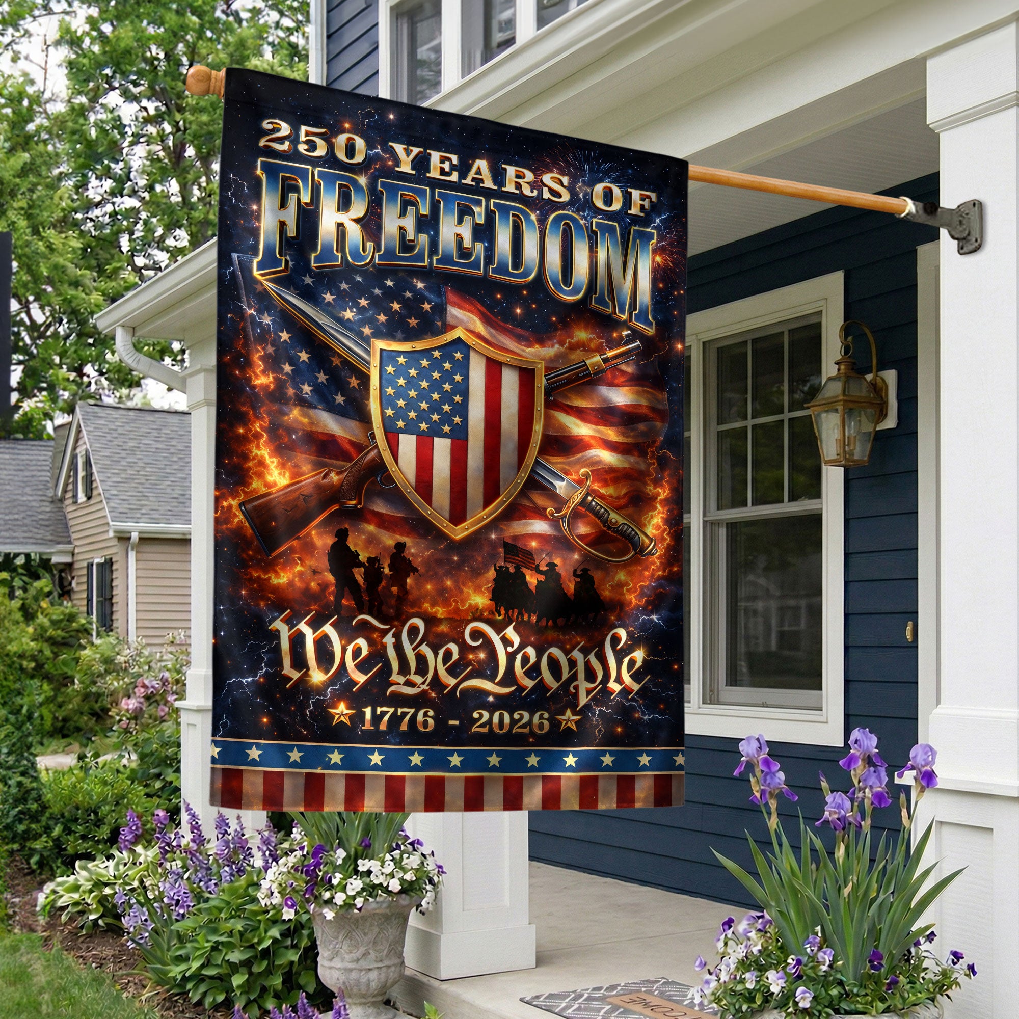 250 Years Freedom House Flag We The People 1776-2026 Patriotic American Shield