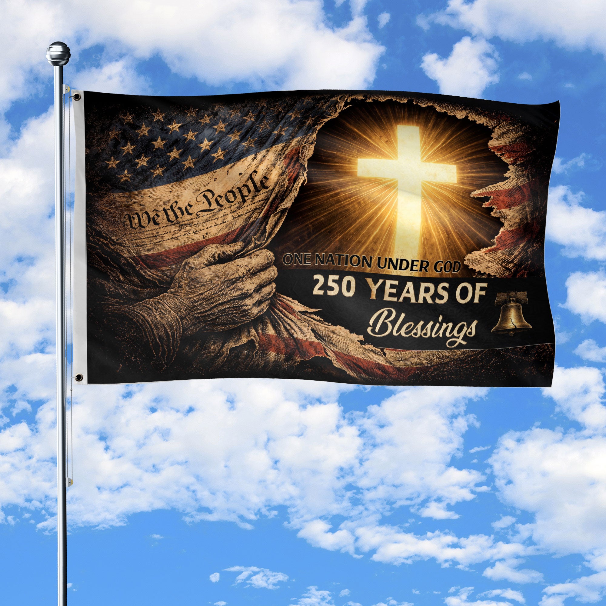 250 Years of Blessings Christian American Flag - One Nation Under God Patriot US Banner