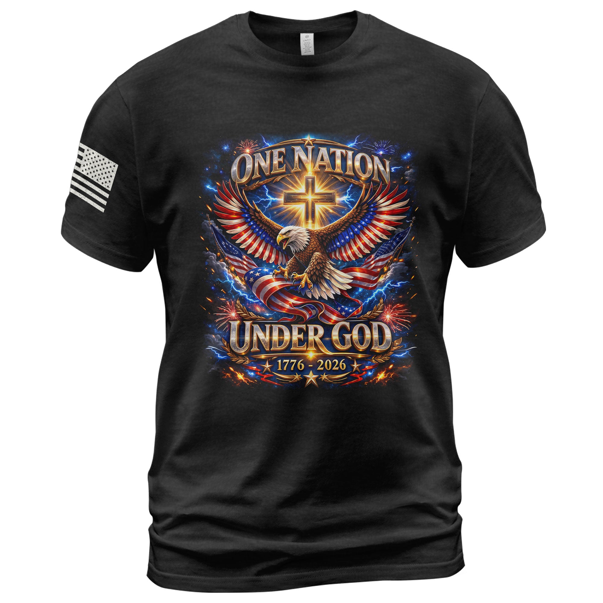 America 250th Anniversary 1776-2026 T-Shirt USA Eagle Cross Flag One Nation Under God Patriotic Tee