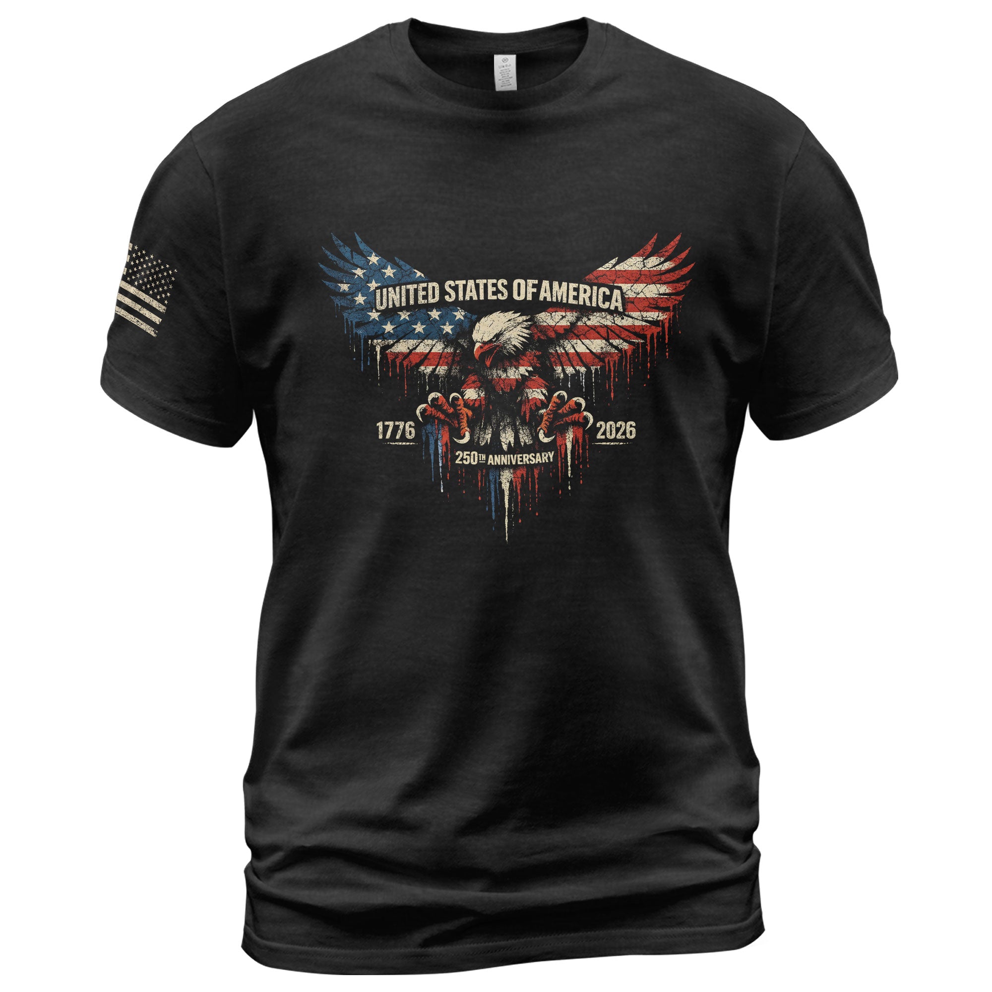 America 250th Anniversary 1776-2026 T-Shirt with USA Flag and Eagle Patriotic Design