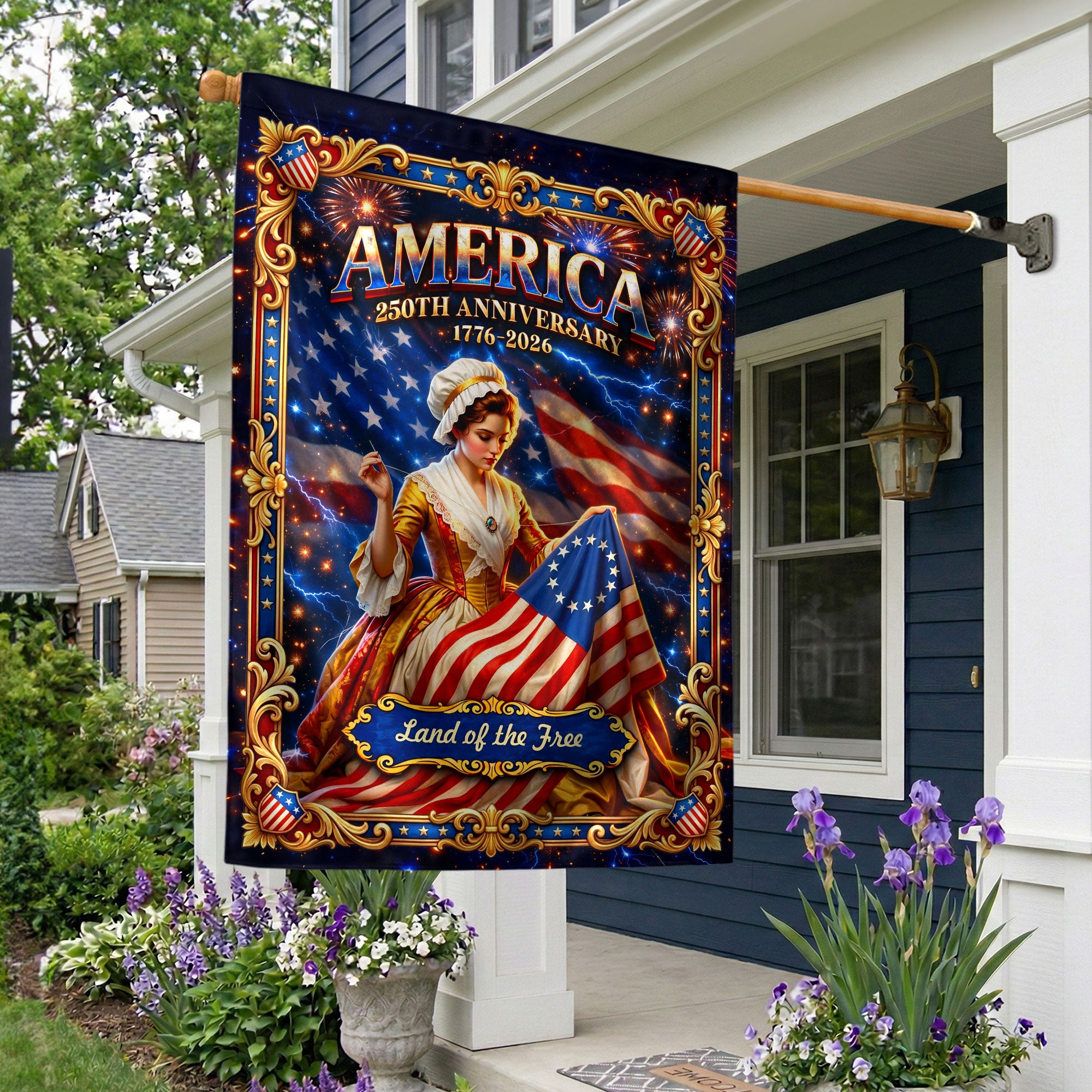 America 250th Anniversary House Flag Betsy Ross Land of the Free 1776-2026