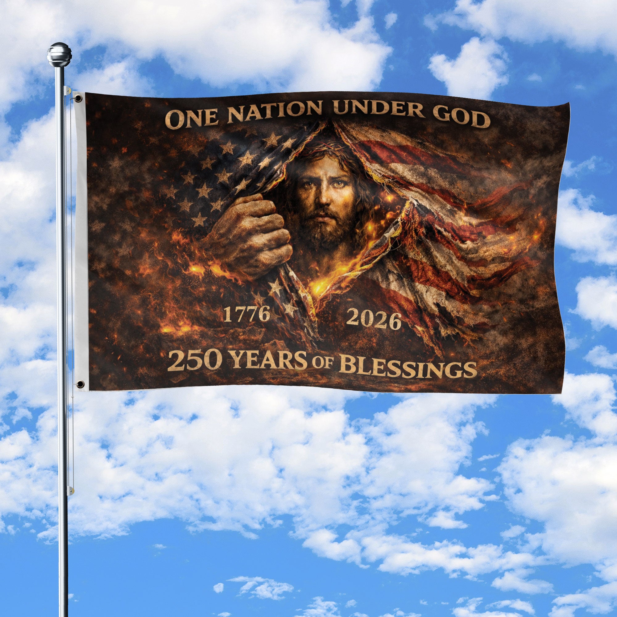 Christian 1776-2026 USA 250th Anniversary Flag Jesus Christ One Nation Under God Patriotic Banner