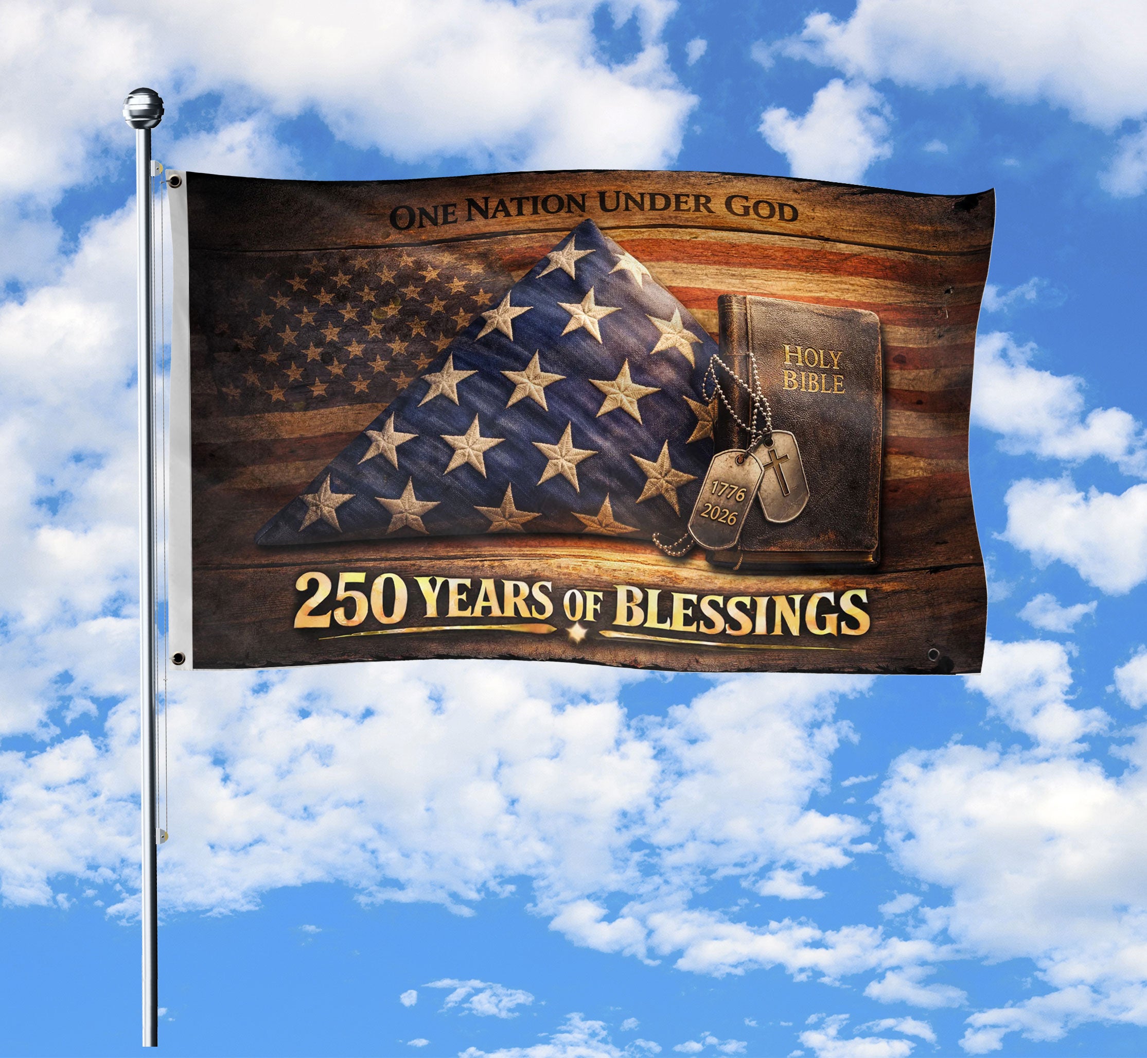 Christian 250 Years America Anniversary Double Sided Flag Holy Bible One Nation Under God 1776-2026 House Banner
