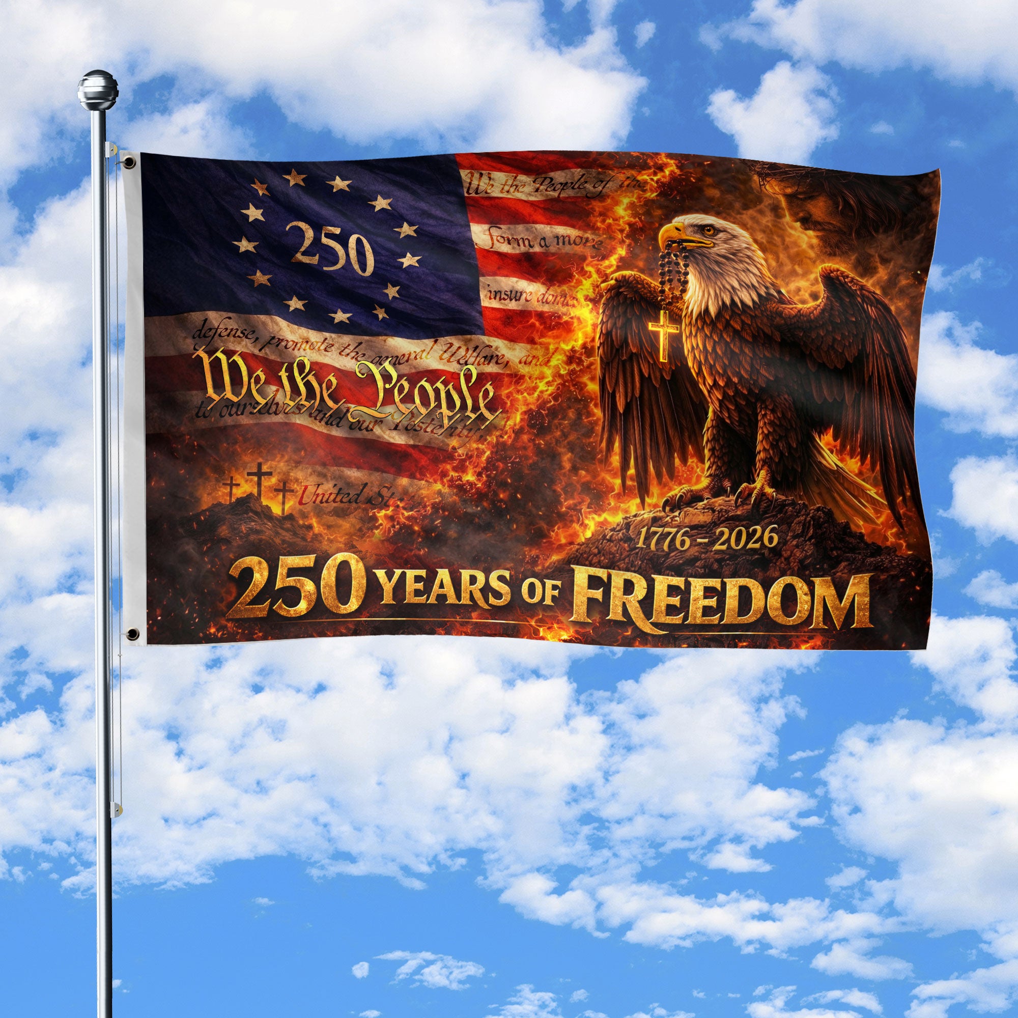 Christian We The People USA 250th Anniversary House Flag Eagle Cross 1776-2026