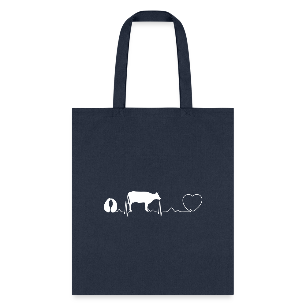 Cow Pulse Cotton Tote Bag - Large Animal Vet Design, 100% Cotton Canvas, 15.5x14.5 inches, Q-Tees