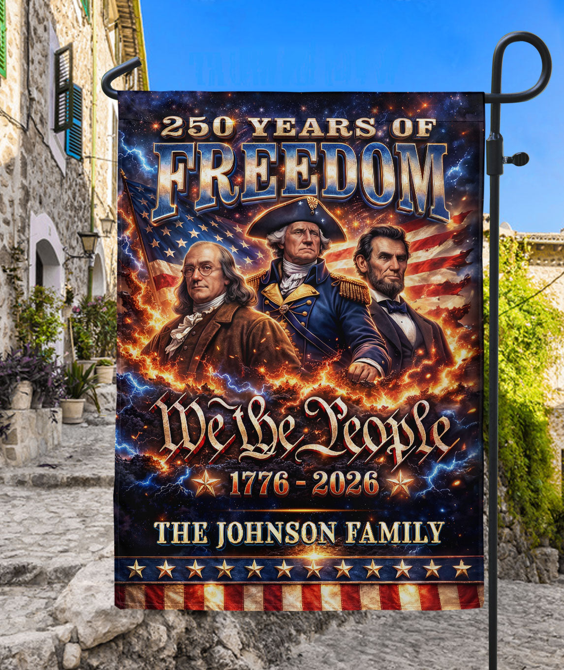 Custom Family Name 250th Anniversary Garden Flag Founding Fathers We the People 1776-2026