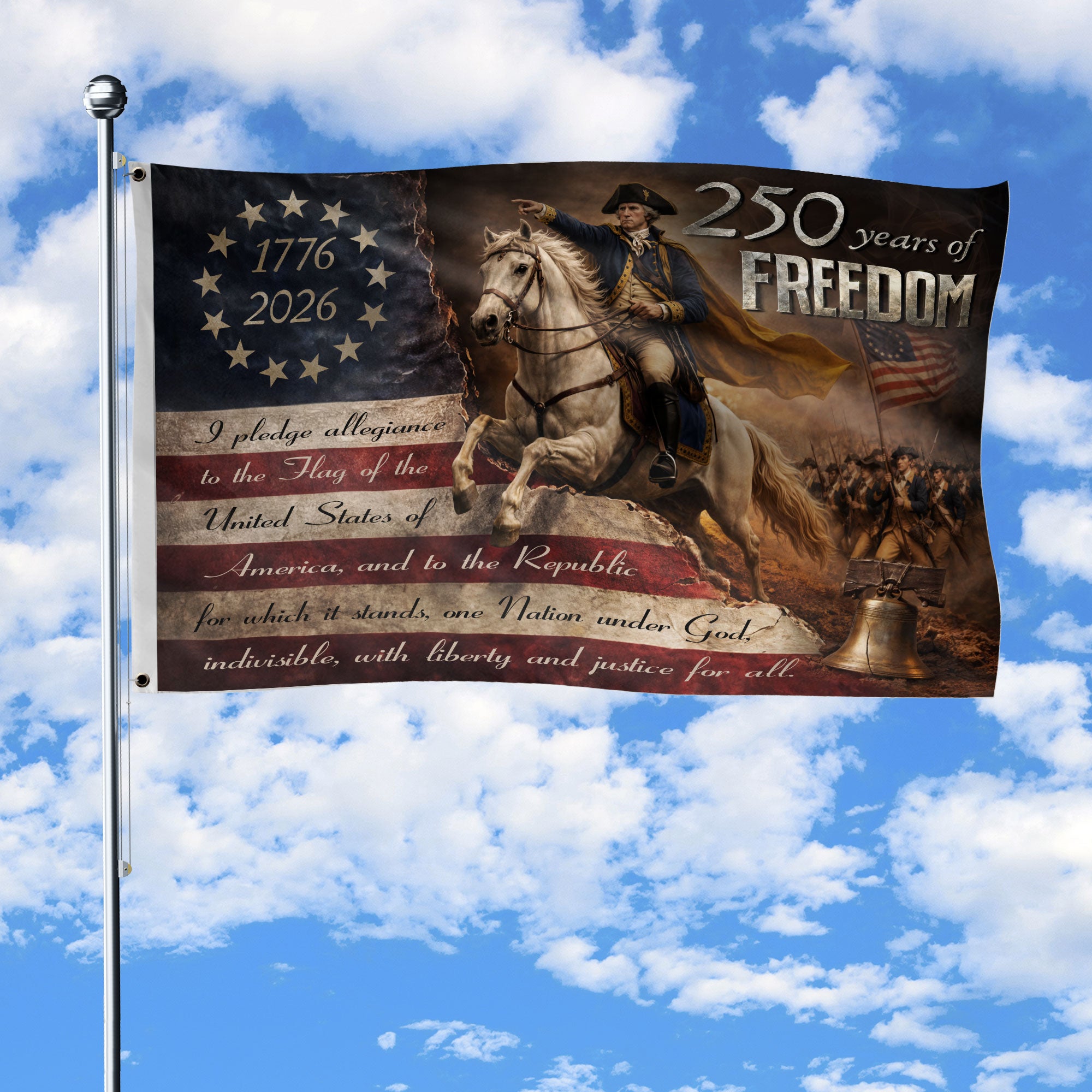 George Washington 250 Years Freedom House Flag 1776-2026 Patriotic Eagle Decor