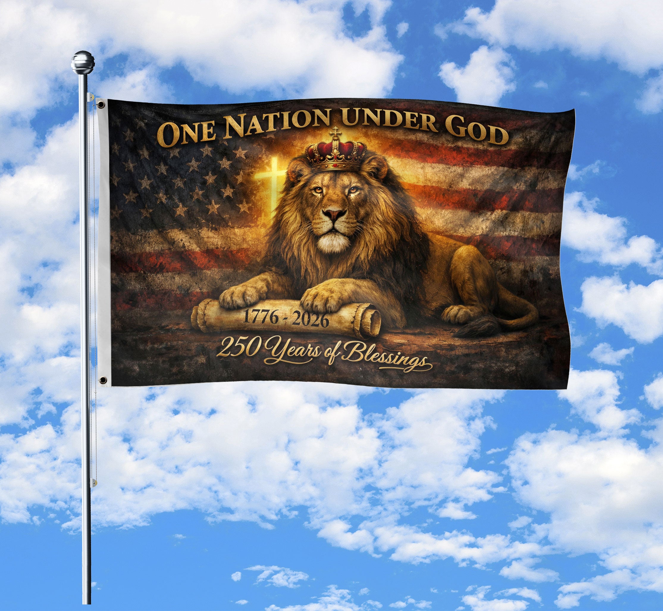 Lion of Judah American Heritage Double Sided Flag 1776-2026 Patriotic Banner