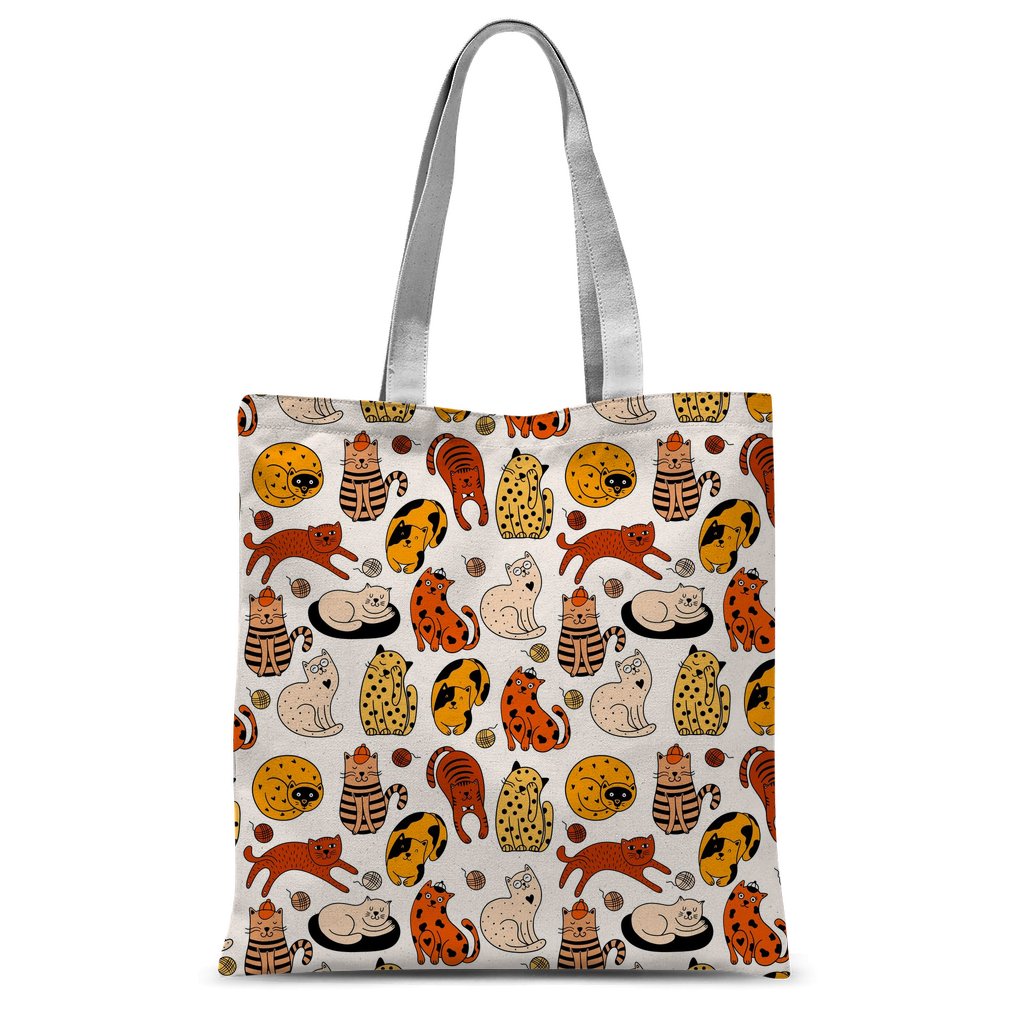 Orange Cats Pattern Sublimation Tote Bag - 300D Polyester Shopper with 67cm Handles