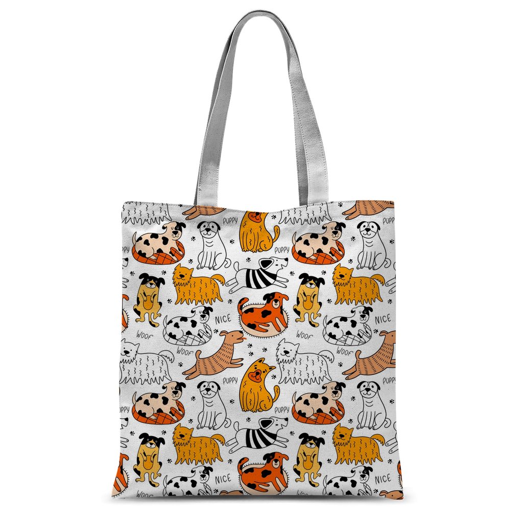 Orange Dogs Pattern Sublimation Tote Bag - 300D Polyester Shopper with 67cm Handles