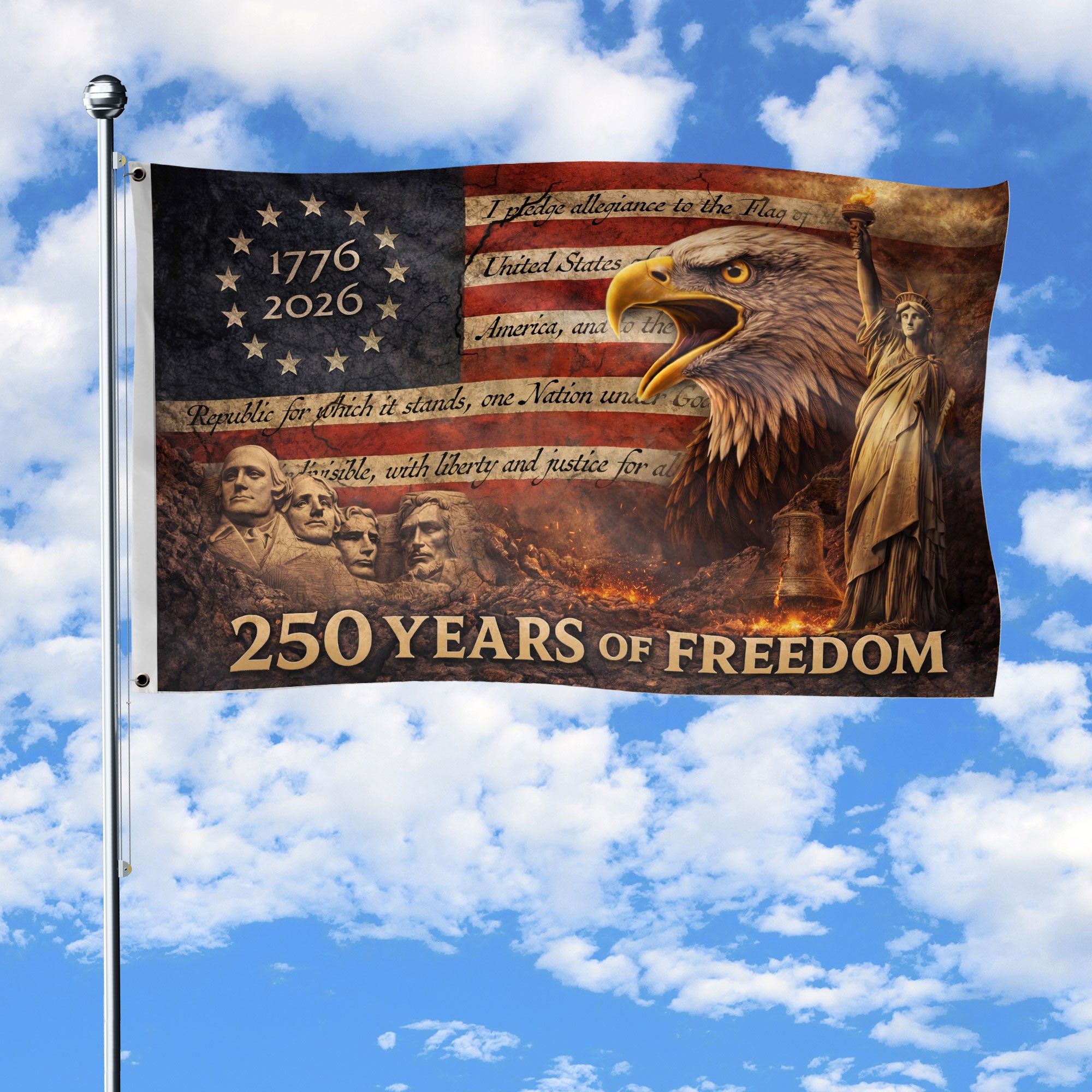 Patriotic House Flag 250 Years of Freedom Eagle Liberty Vintage American Outdoor Decor