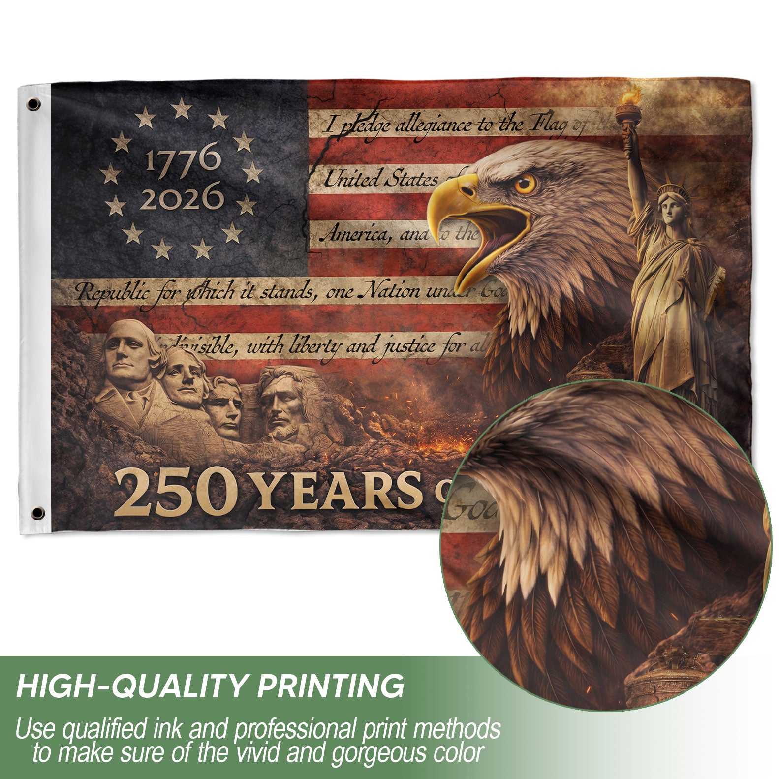 Patriotic House Flag 250 Years of Freedom Eagle Liberty Vintage American Outdoor Decor - Image 2