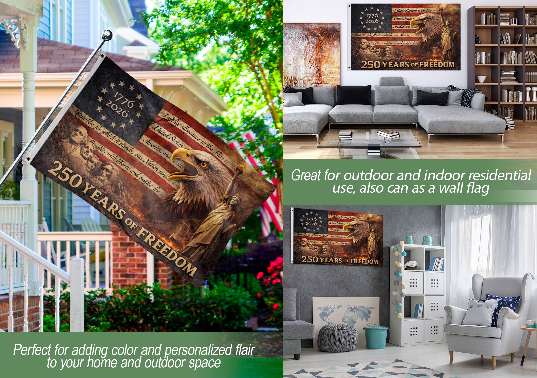 Patriotic House Flag 250 Years of Freedom Eagle Liberty Vintage American Outdoor Decor - Image 5
