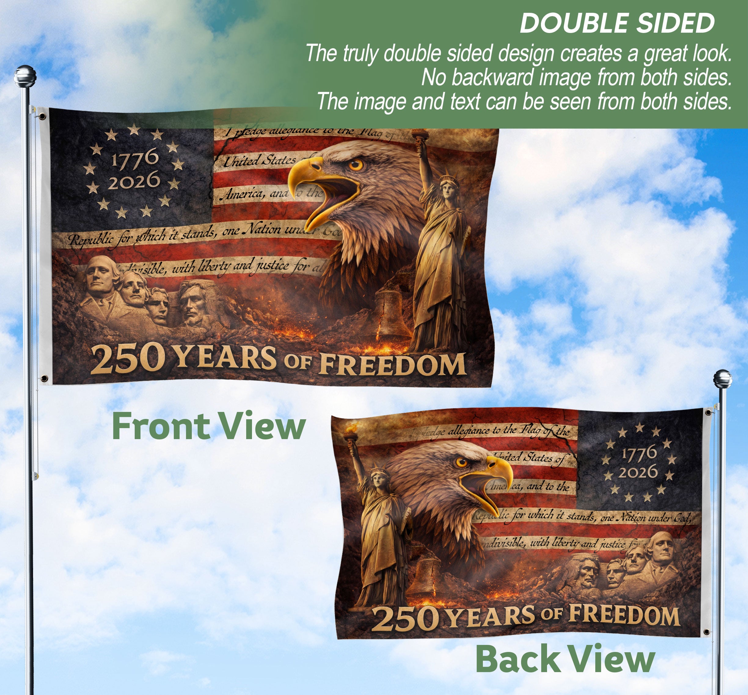 Patriotic House Flag 250 Years of Freedom Eagle Liberty Vintage American Outdoor Decor - Image 7