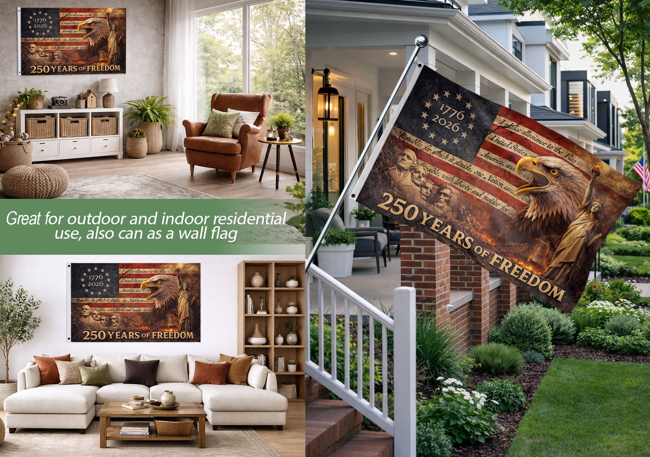 Patriotic House Flag 250 Years of Freedom Eagle Liberty Vintage American Outdoor Decor - Image 8