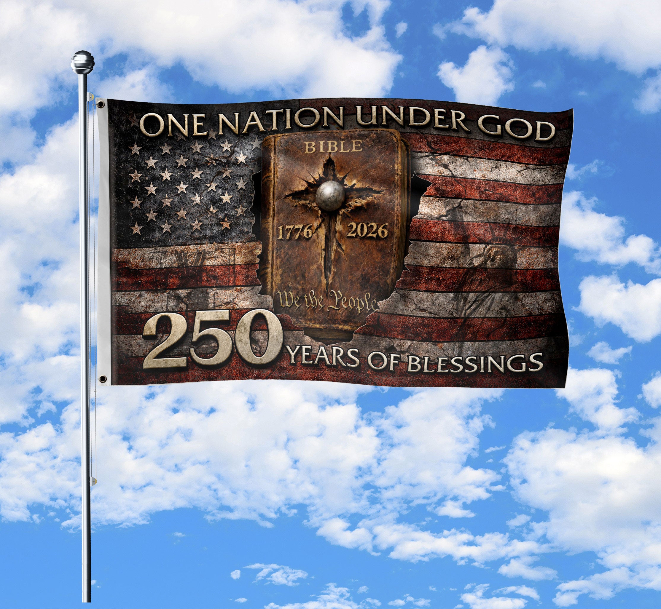Patriotic USA 250th Celebration Christian Faith Flag Outdoor Decor