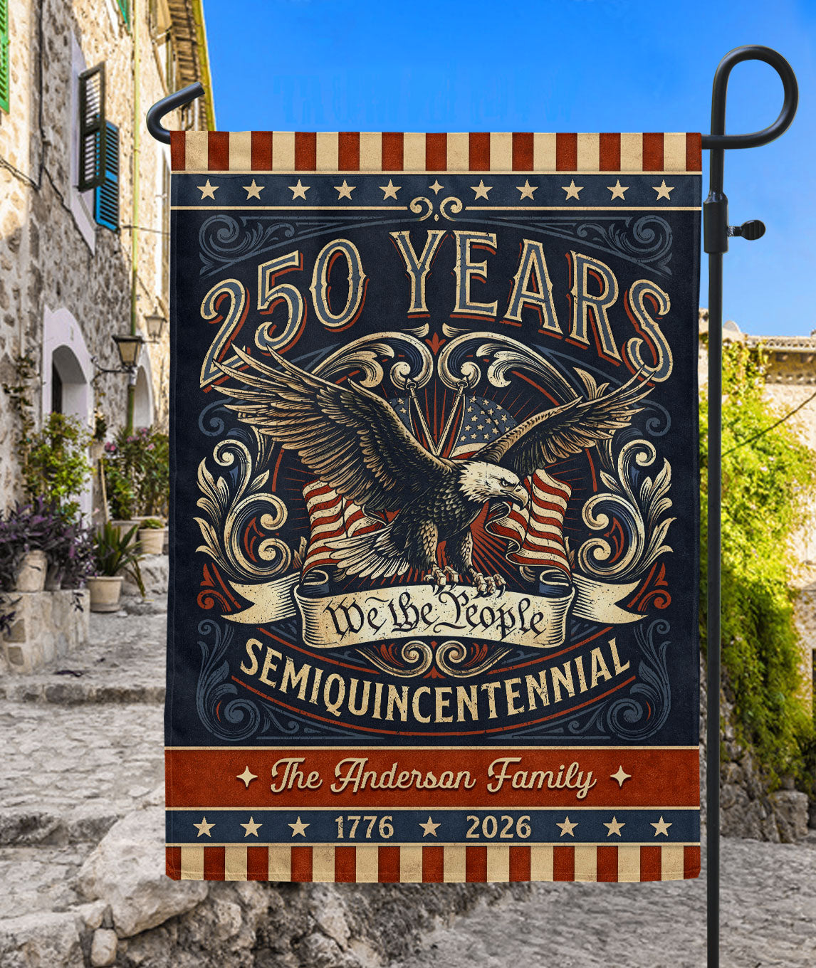 Personalized American Milestone Garden Flag 250 Years Eagle We the People 1776-2026