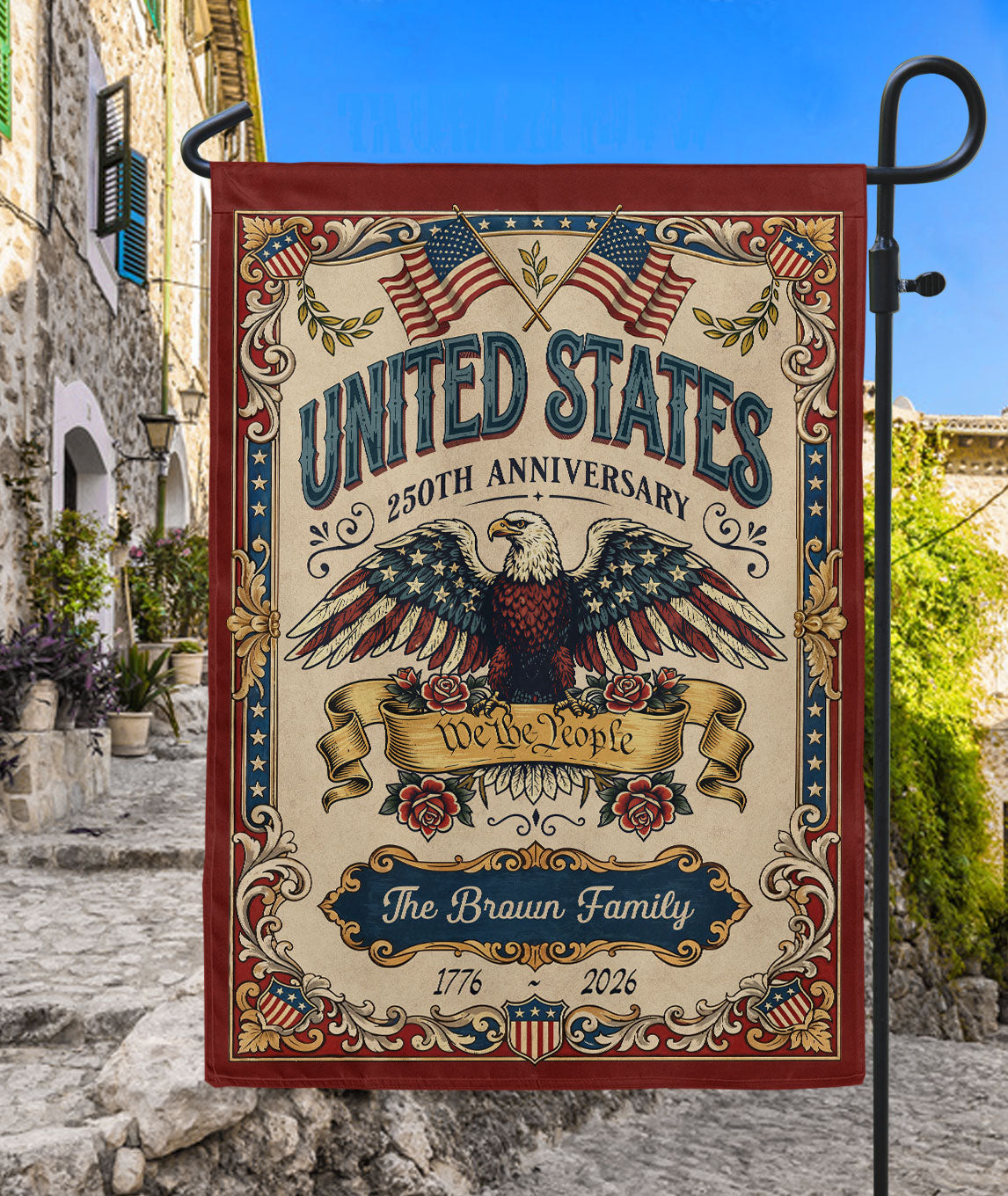 Personalized Independence 250 Garden Flag American Eagle We the People Custom Name 1776-2026
