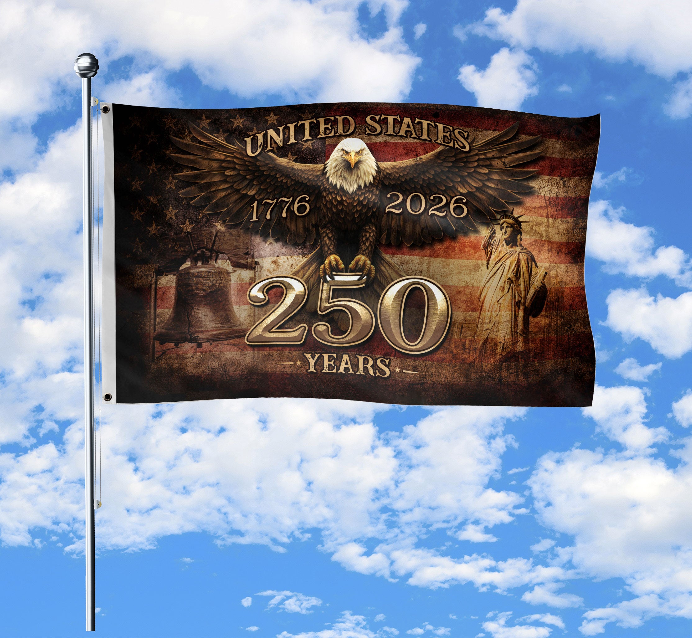 United States 250 Years Flag 1776-2026 Eagle Patriotic American Decor