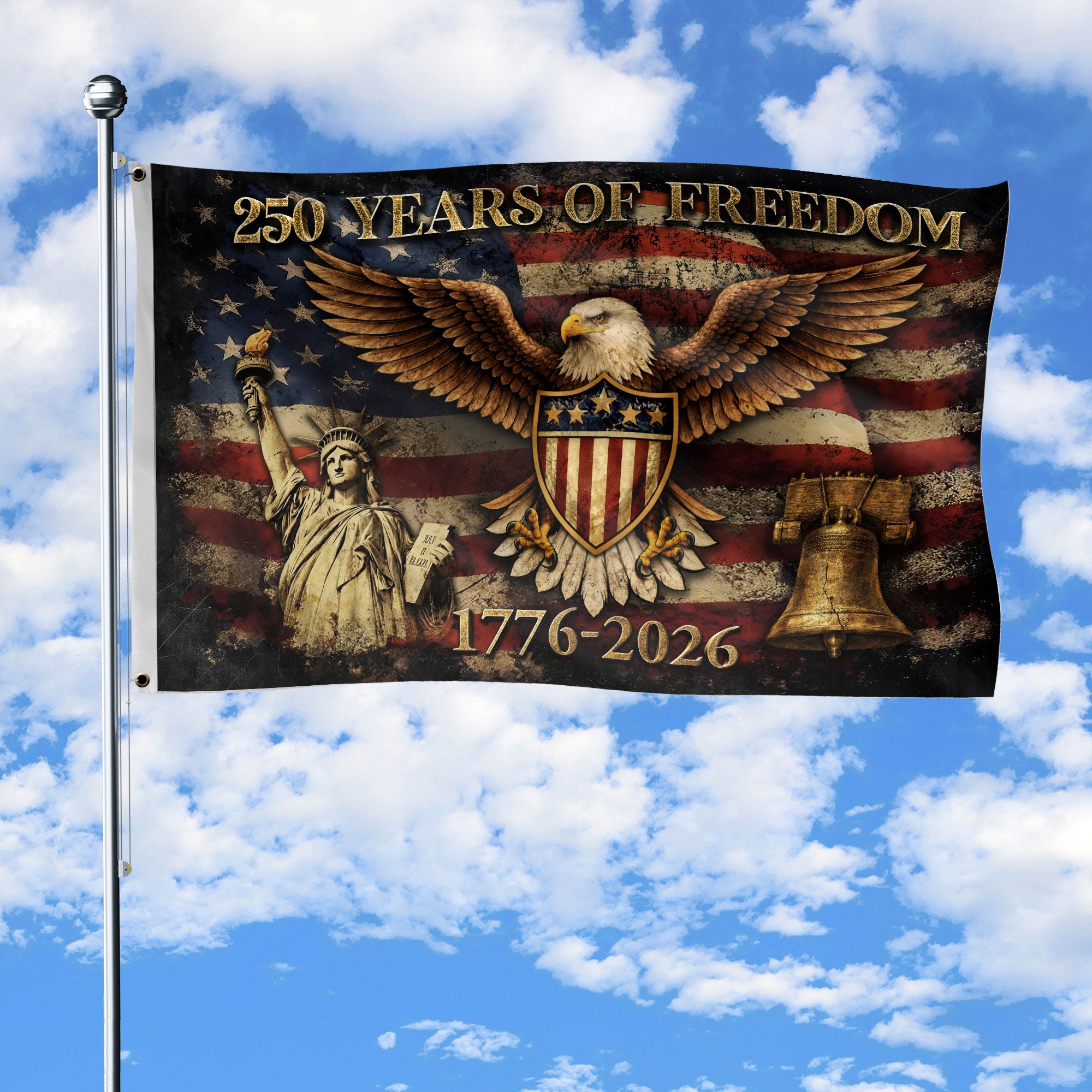 USA 250 Years Freedom Flag 1776-2026 American Eagle Liberty Bell Patriotic Garden Flag