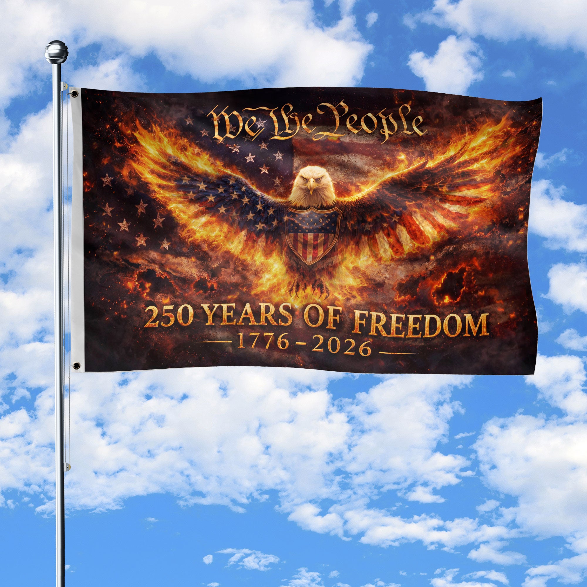 USA 250 Years Freedom Flag 1776-2026 Flaming Eagle We The People Patriotic Outdoor