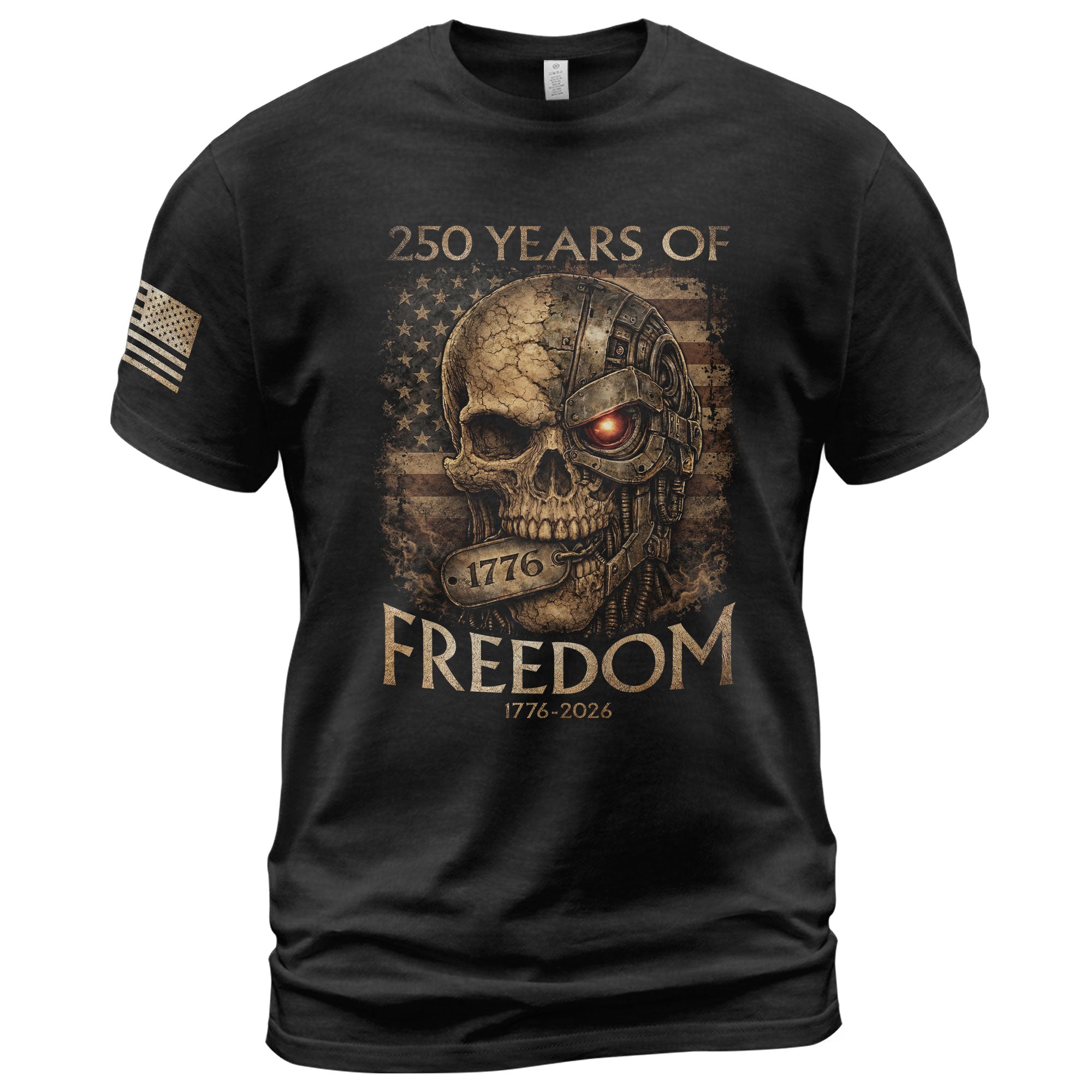 USA 250th Anniversary 1776-2026 Mental Strength Freedom Cyborg Skull Patriotic Men's T-Shirt