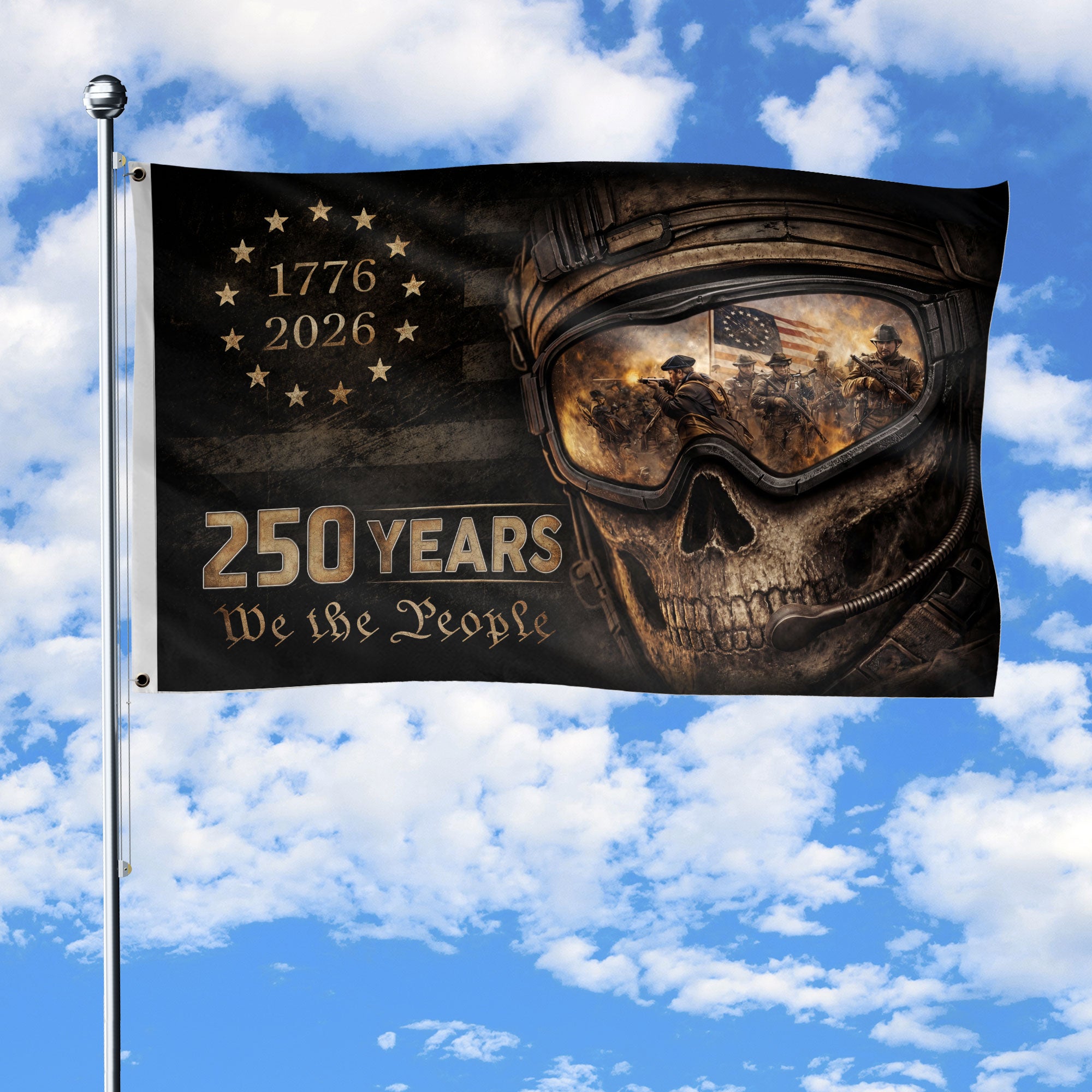 USA 250th Anniversary Double Sided Garden Flag We The People Military Skull 1776-2026
