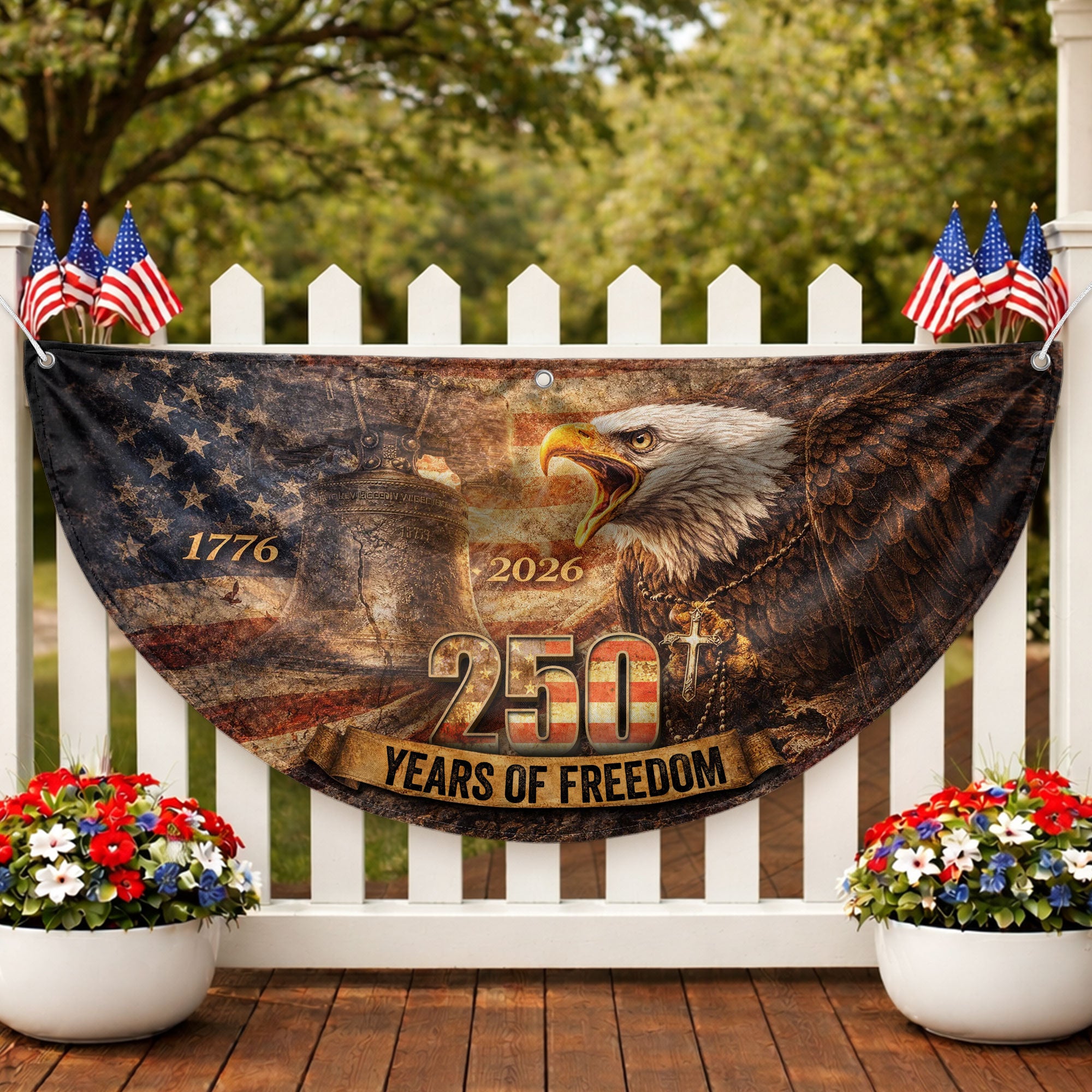 USA 250th Anniversary Fence Flag 1776-2026 Patriotic Eagle American Celebration