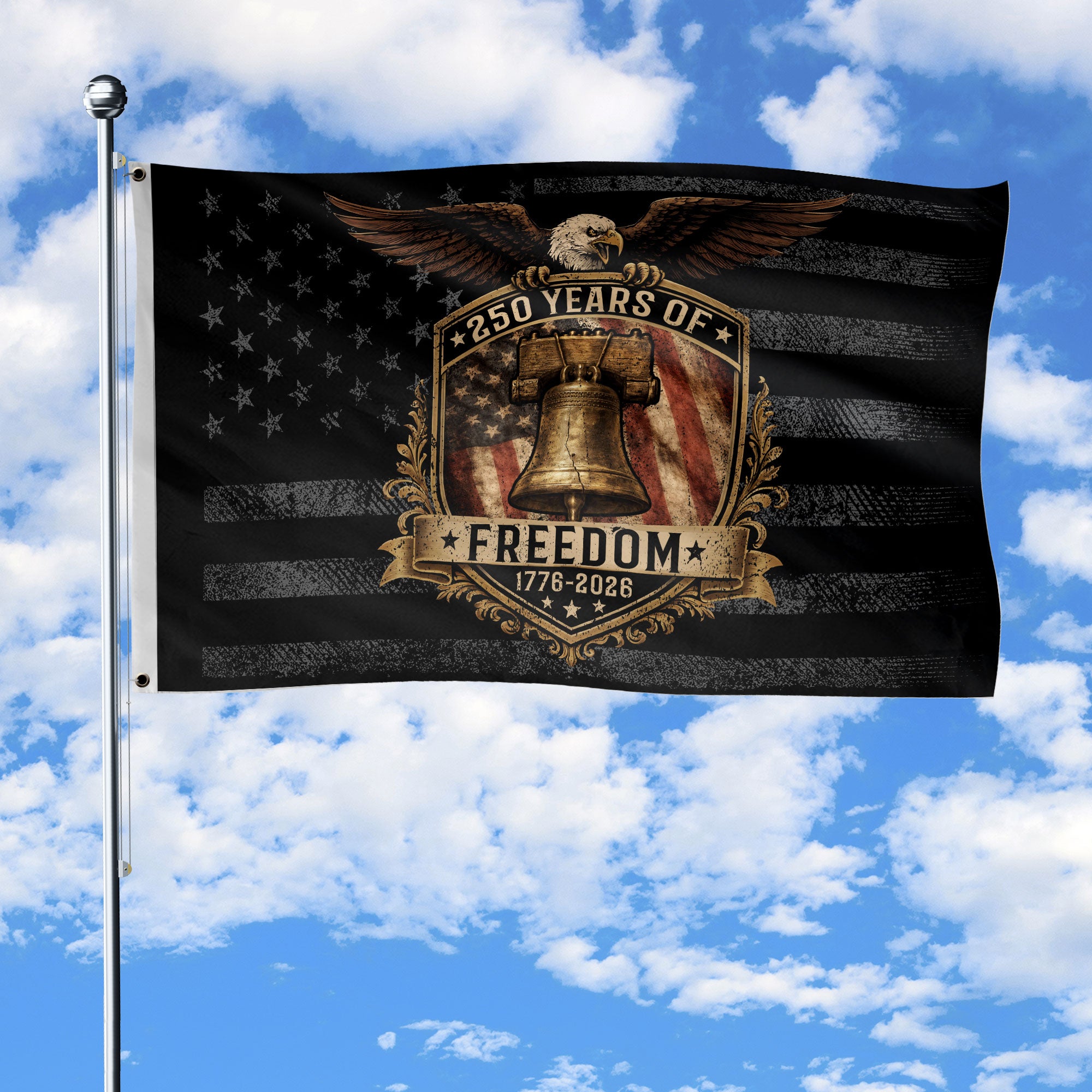 USA 250th Anniversary Flag 1776-2026 Liberty Bell Eagle Freedom Design