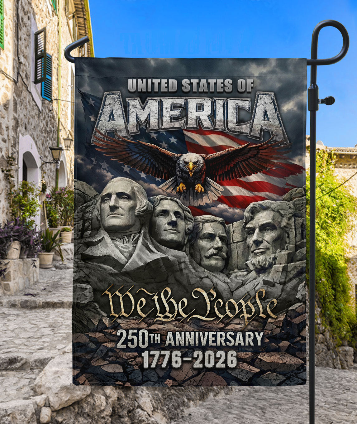 USA 250th Anniversary Garden Flag 1776-2026 with Eagle Mount Rushmore We The People Double-Sided