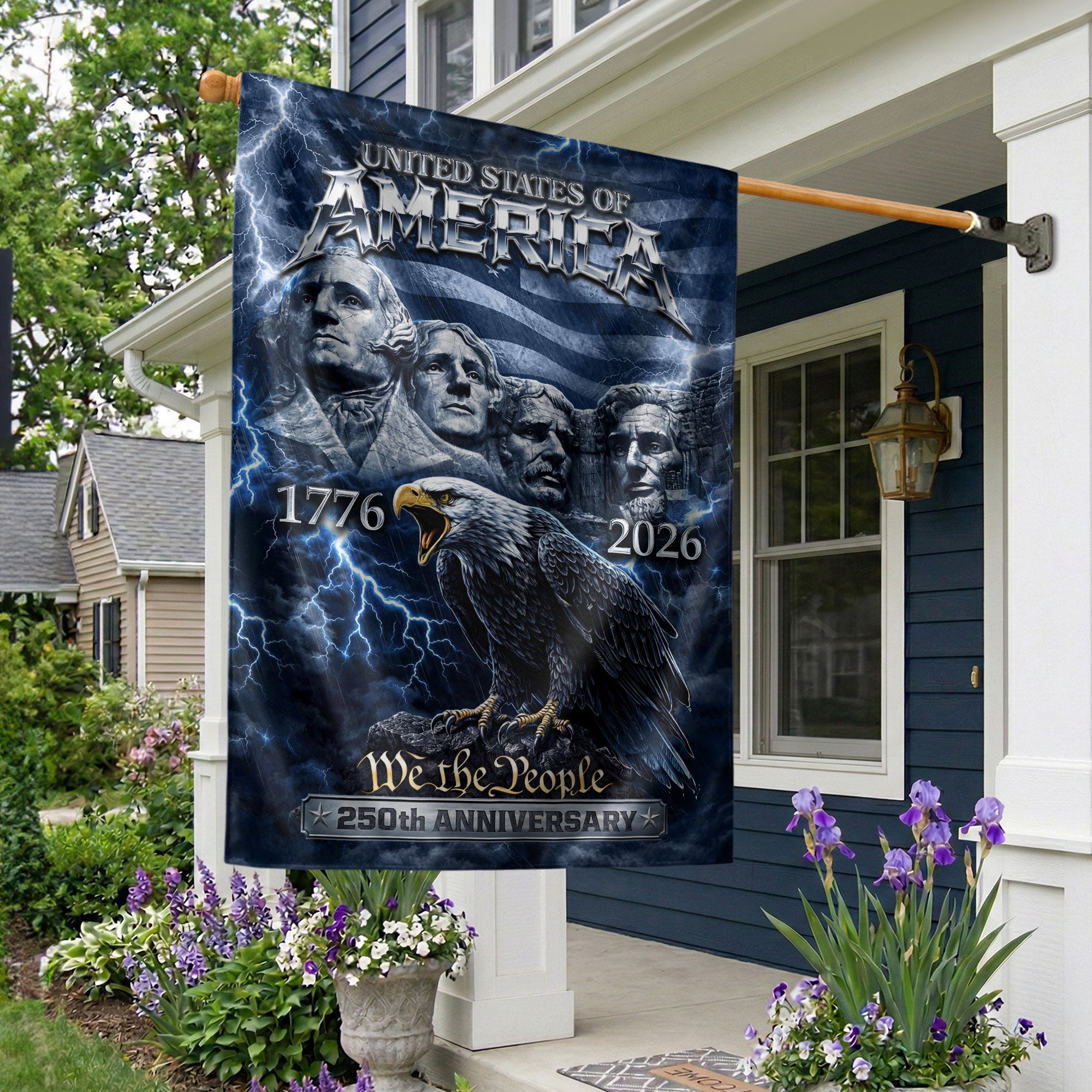 USA 250th Anniversary House Flag 1776-2026 Double-Sided Mount Rushmore Eagle Patriotic Outdoor Yard Decor