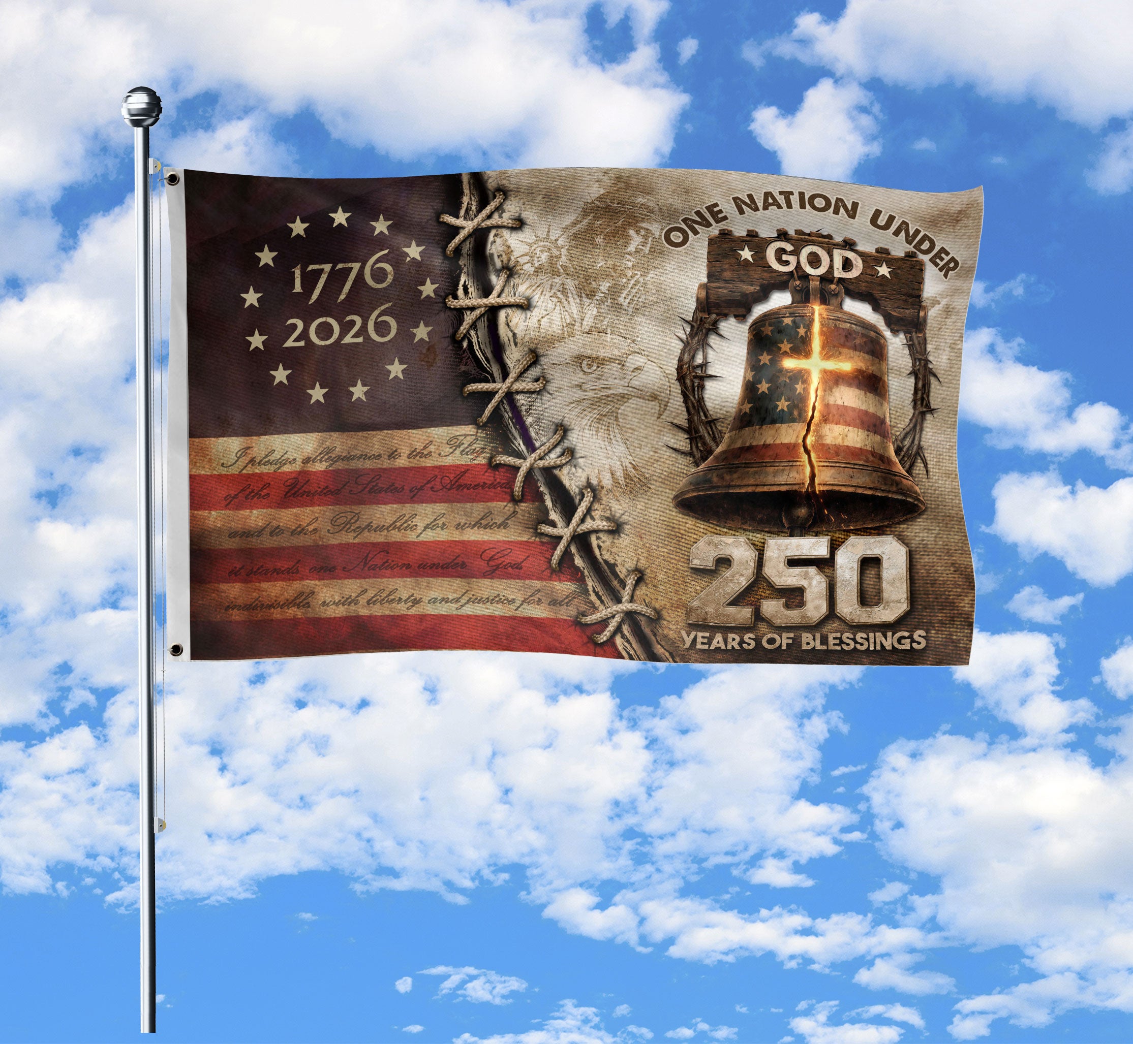 USA 250th Christian Flag 1776-2026 Patriotic Faith Garden Outdoor Decor